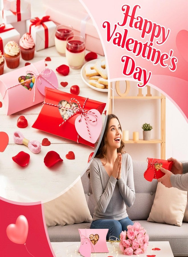 ايباك علب وسائد عيد الحب من إيباخ، ٥٠ قطعة، مقاس ٤.٧٢ × ٣.١٥ × ١ بوصة، باللونين الأحمر والوردي، علب هدايا ورقية صغيرة للحلوى مع بطاقات هدايا وحبل قطني لتغليف هدايا الحلوى في عيد الحب وحفلات الزفاف وأعياد الميلاد - Image 2